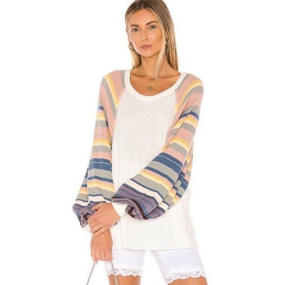NWOT We The Free Revolve Muted Rainbow Dreams Top Balloon Sleeves, Womens Medium - Picture 1 of 5